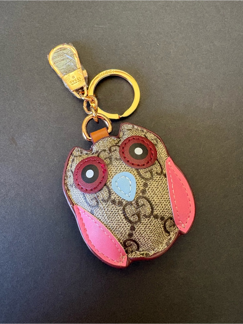Fashion Bag Charm Keychain Pink Brown Owl Design Gold Hardware